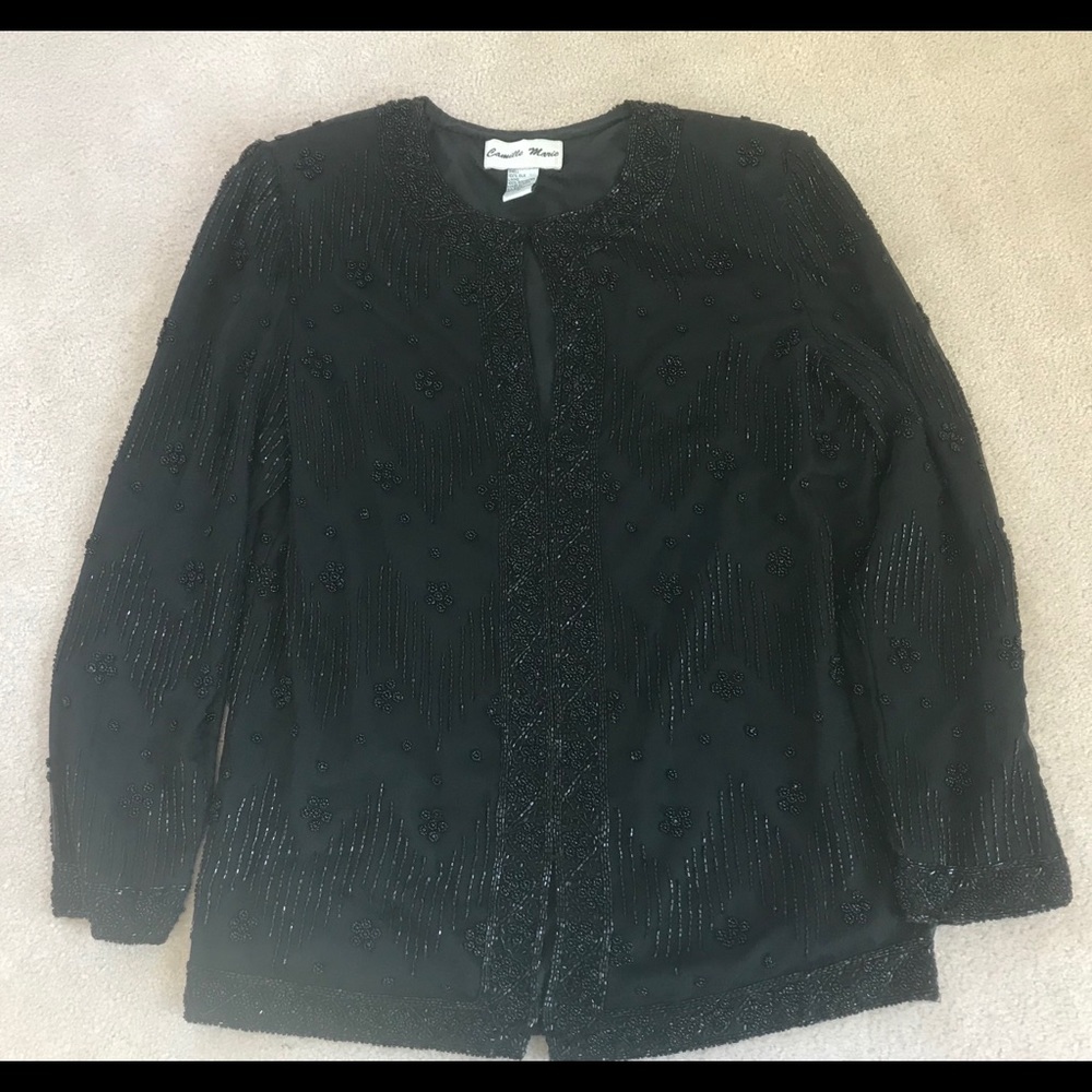 Camille Marie Black Beaded Silk Evening Jacket M